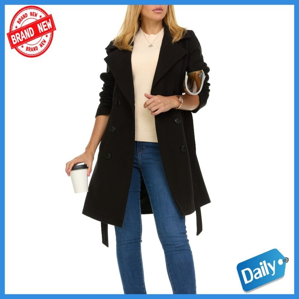 Double-Breasted Faux Wool Trench Coat, Winter Coat for Women